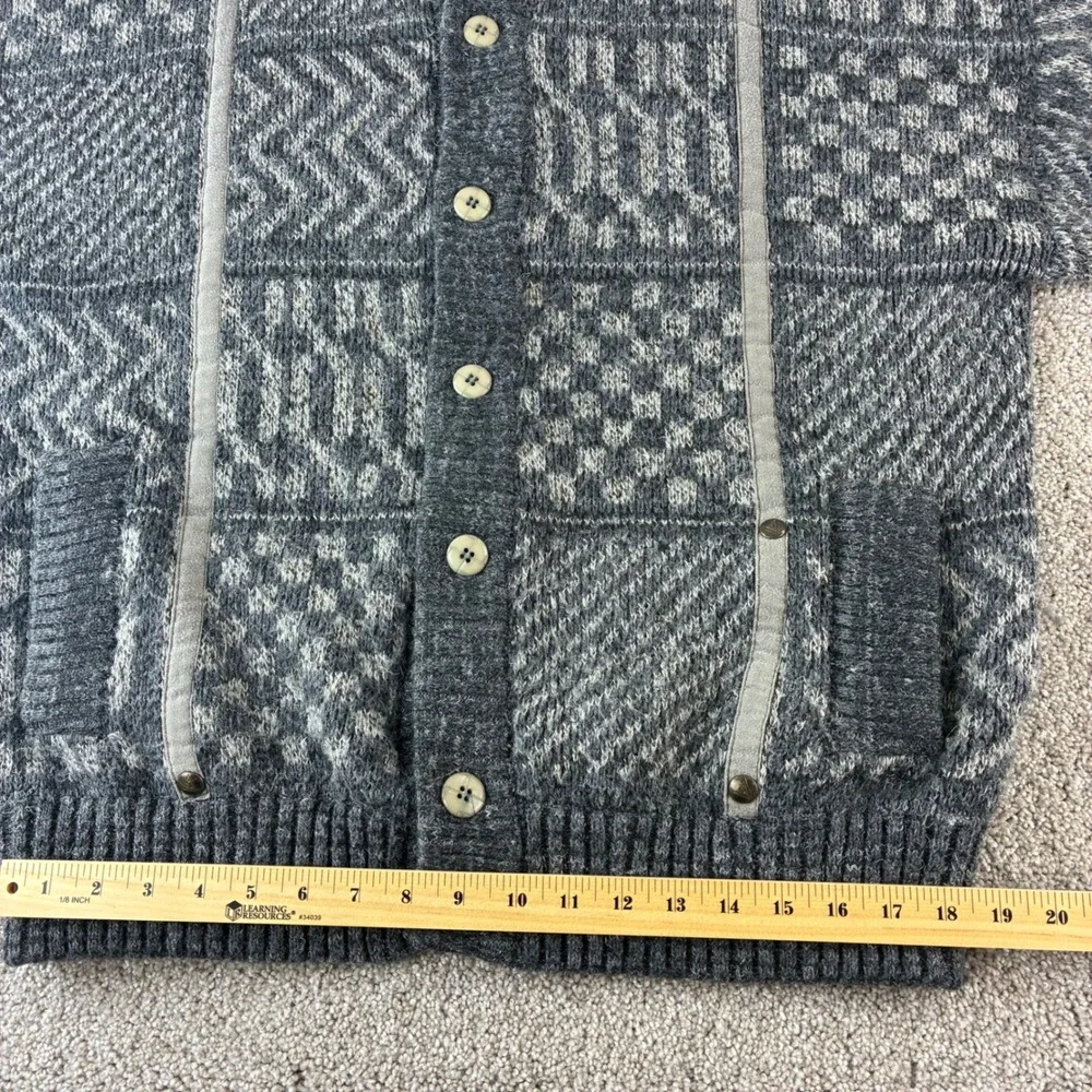 Mens Fashion Italy Knit Cardigan‎ Gray Novelty Pattern Country Club Patch